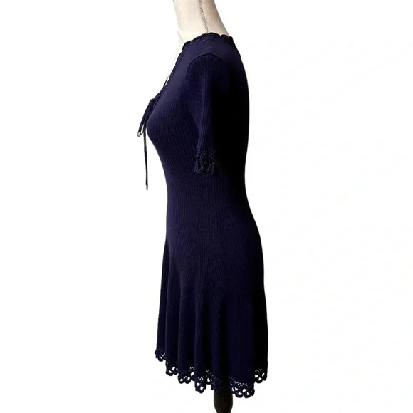 Jonathan Simkhai Crochet Knit Deep V-Neck Fit & Flare Dress Navy XS - Picture 8 of 16